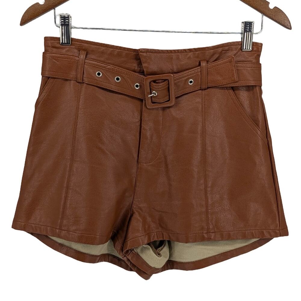 Altar'd State Womens Small Brown Faux Leather High Rise Belted Shorts - Picture 2 of 7